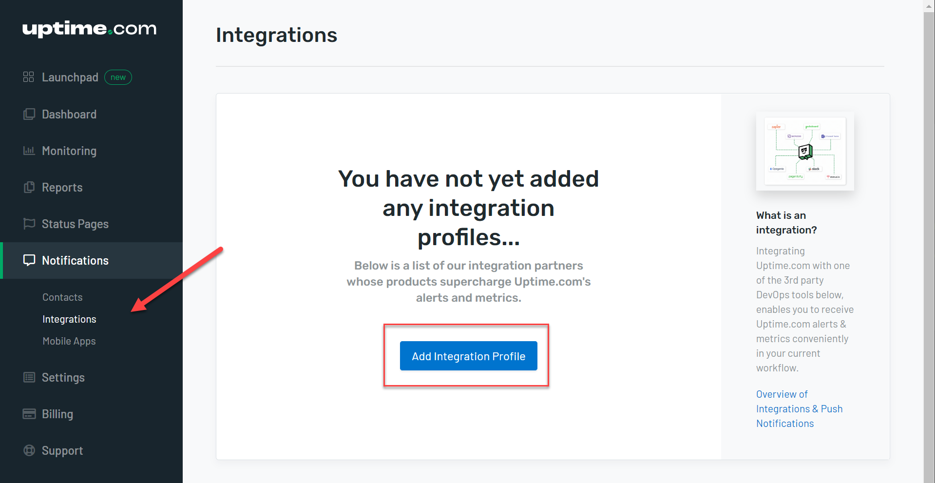 Uptime Add an Integration Profile